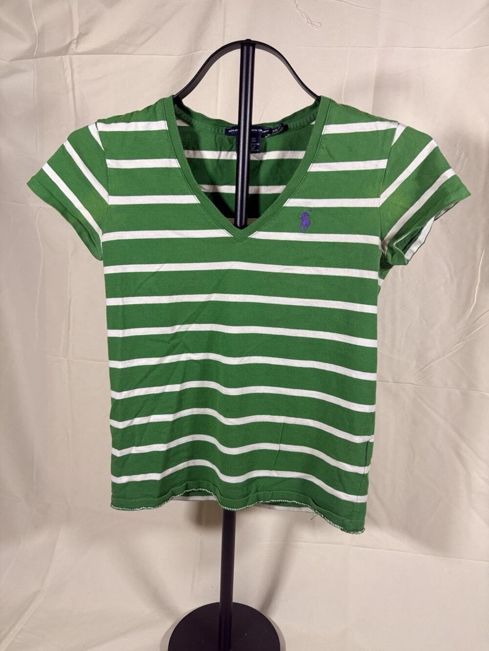 Ralph Lauren Women's Short Sleeve V-Neck Top Green Size Xs